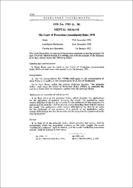 The Court of Protection (Amendment) Rules 1970