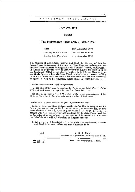 The Performance Trials (No. 2) Order 1970