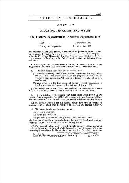 The Teachers' Superannuation (Accounts) Regulations 1970