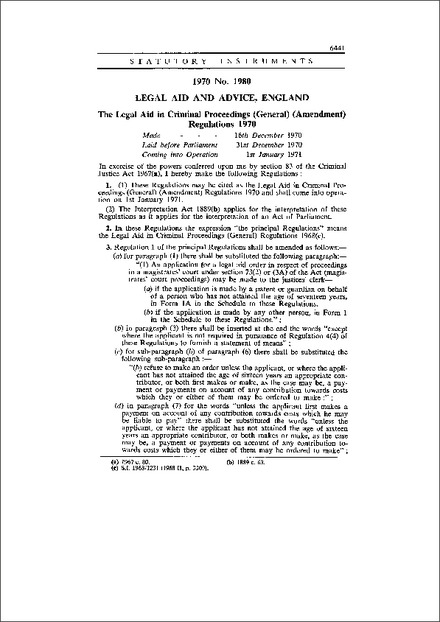 The Legal Aid in Criminal Proceedings (General) (Amendment) Regulations 1970