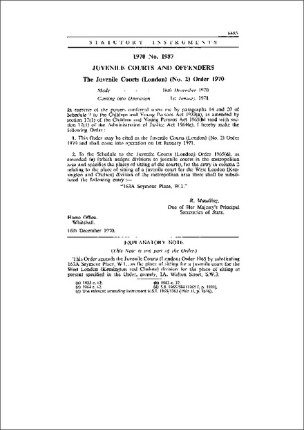 The Juvenile Courts (London) (No. 2) Order 1970