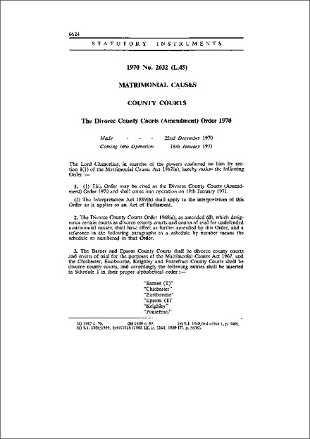 The Divorce County Courts (Amendment) Order 1970