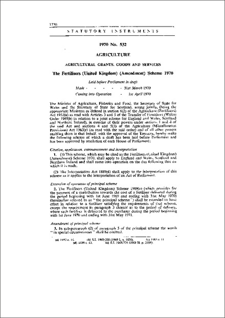 The Fertilisers (United Kingdom) (Amendment) Scheme 1970