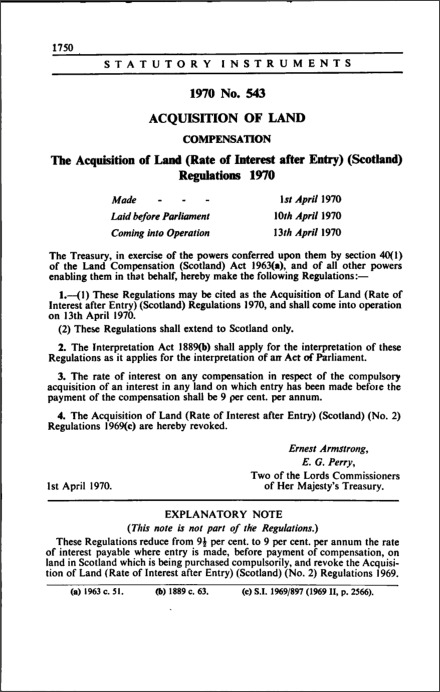 The Acquisition of Land (Rate of Interest after Entry) (Scotland) Regulations 1970