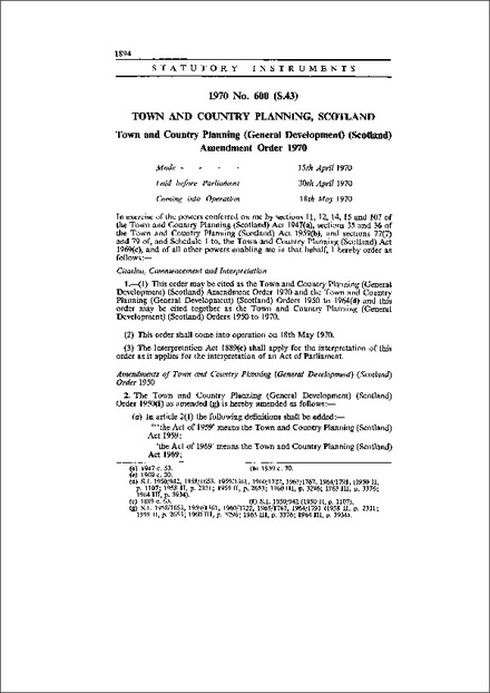 Town and Country Planning (General Development) (Scotland) Amendment Order 1970