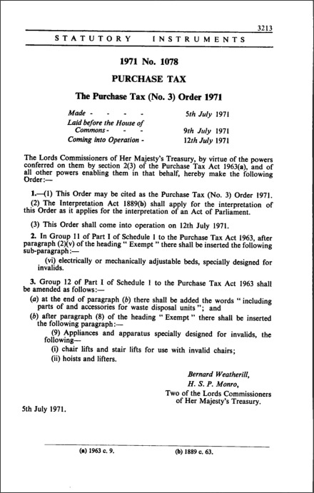 The Purchase Tax (No. 3) Order 1971