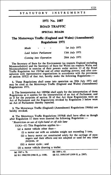 The Motorways Traffic (England and Wales) (Amendment) Regulations 1971