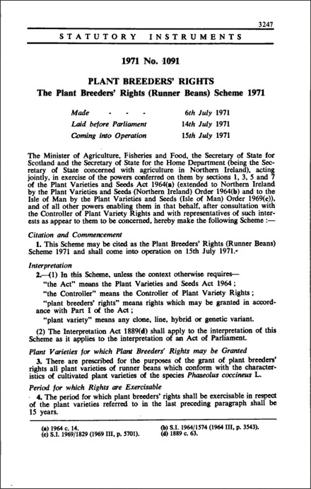 The Plant Breeders' Rights (Runner Beans) Scheme 1971