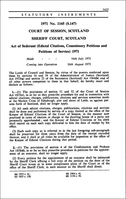 Act of Sederunt (Edictal Citations, Commissary Petitions and Petitions of Service) 1971