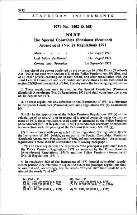 The Special Constables (Pensions) (Scotland) Amendment (No. 2) Regulations 1971