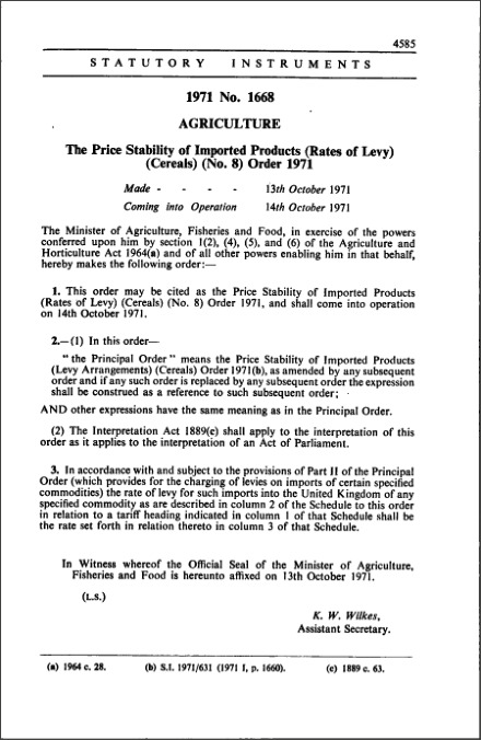 The Price Stability of Imported Products (Rates of Levy) (Cereals) (No. 8) Order 1971