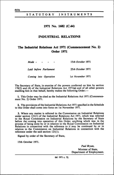 The Industrial Relations Act 1971 (Commencement No. 2) Order 1971
