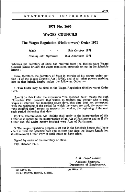 The Wages Regulation (Hollow-ware) Order 1971