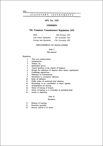 The Commons Commissioners Regulations 1971