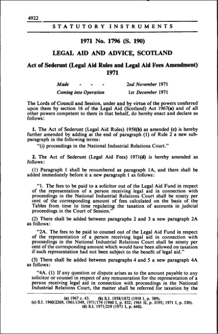 Act of Sederunt (Legal Aid Rules and Legal Aid Fees Amendment) 1971