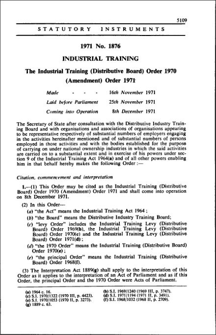 The Industrial Training (Distributive Board) Order 1970 (Amendment) Order 1971