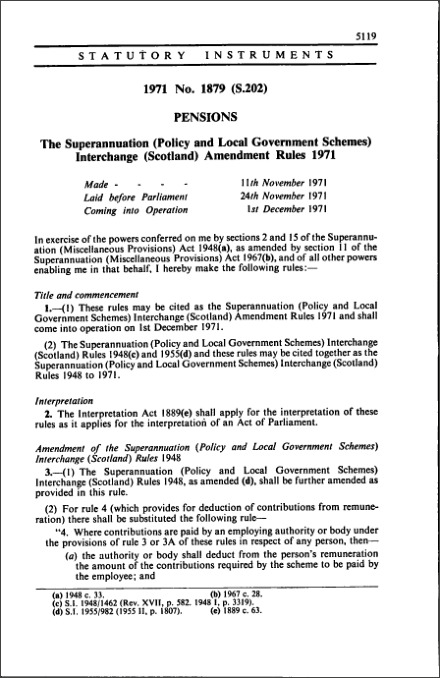 The Superannuation (Policy and Local Government Schemes) Interchange (Scotland) Amendment Rules 1971