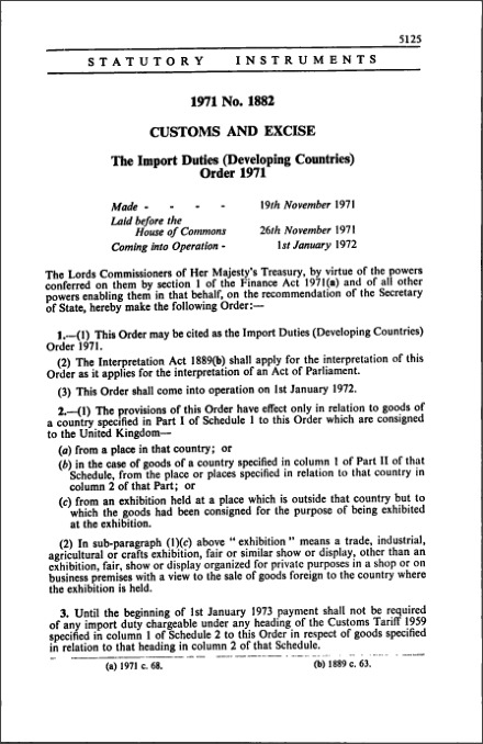 The Import Duties (Developing Countries) Order 1971