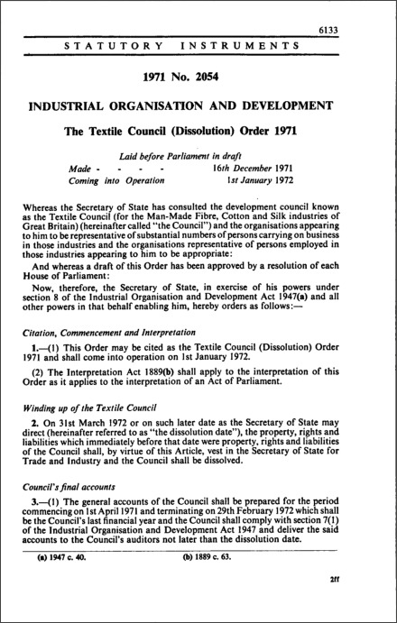 The Textile Council (Dissolution) Order 1971
