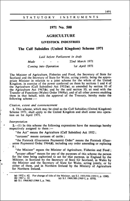 The Calf Subsidies (United Kingdom) Scheme 1971