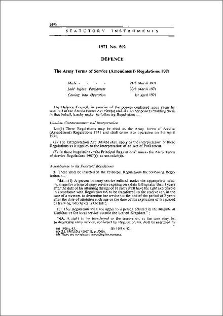 The Army Terms of Service (Amendment) Regulations 1971