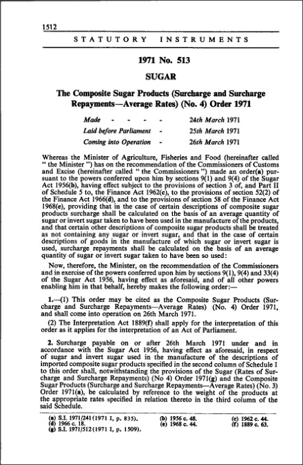 The Composite Sugar Products (Surcharge and Surcharge Repayments-Average Rates) (No. 4) Order 1971