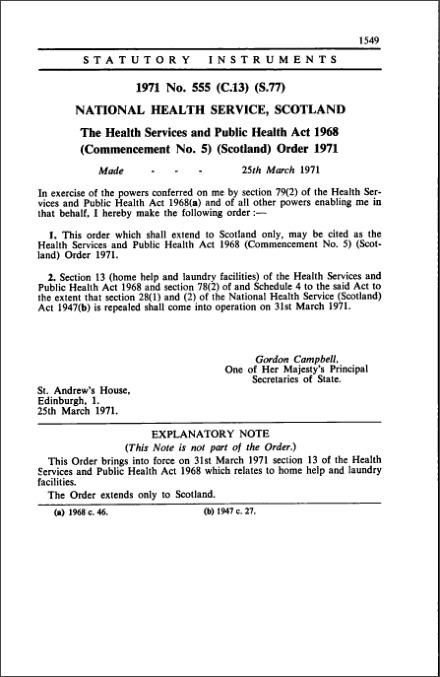 The Health Services and Public Health Act 1968 (Commencement No. 5) (Scotland) Order 1971
