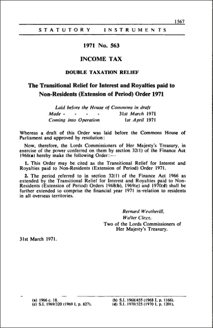 The Transitional Relief for Interest and Royalties paid to Non-Residents (Extension of Period) Order 1971