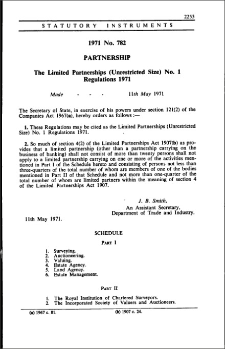 The Limited Partnerships (Unrestricted Size) No. 1 Regulations 1971