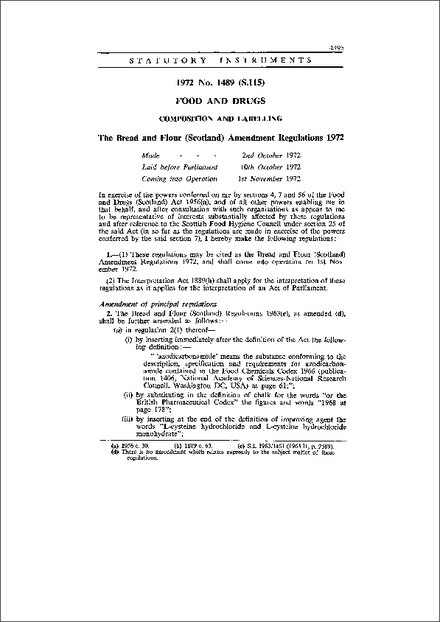 The Bread and Flour (Scotland) Amendment Regulations 1972
