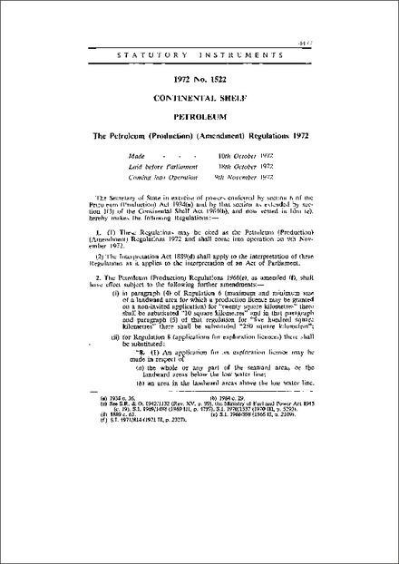 The Petroleum (Production) (Amendment) Regulations 1972