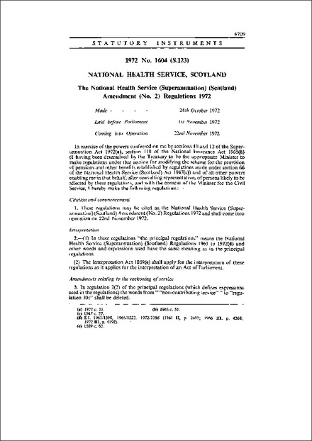 The National Health Service (Superannuation) (Scotland) - Amendment (No. 2) Regulations 1972