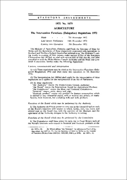 The Intervention Functions (Delegation) Regulations 1972