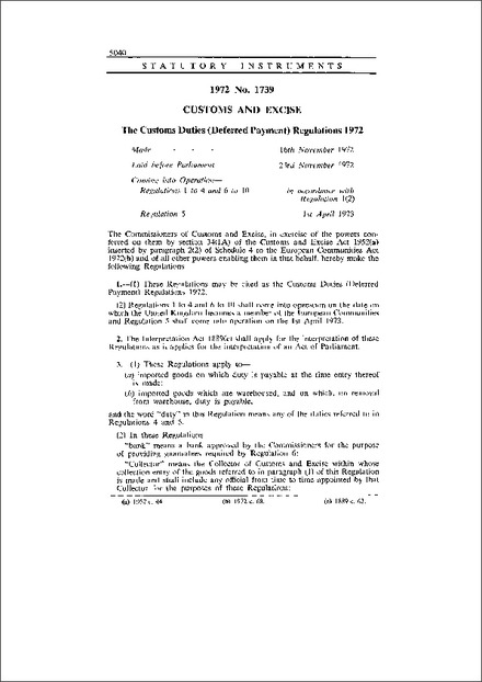 The Customs Duties (Deferred Payment) Regulations 1972
