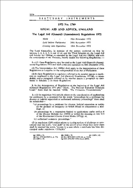 The Legal Aid (General) (Amendment) Regulations 1972