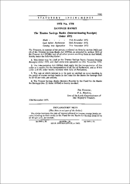 The Trustee Savings Banks (Interest-bearing Receipts) Order 1972