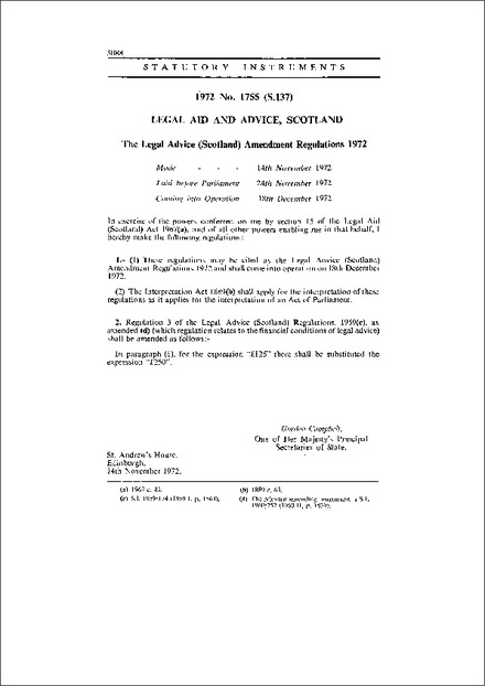 The Legal Advice (Scotland) Amendment Regulations 1972