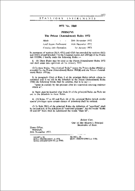 The Prison (Amendment) Rules 1972