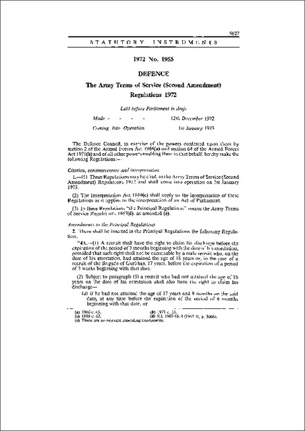 The Army Terms of Service (Second Amendment) Regulations 1972