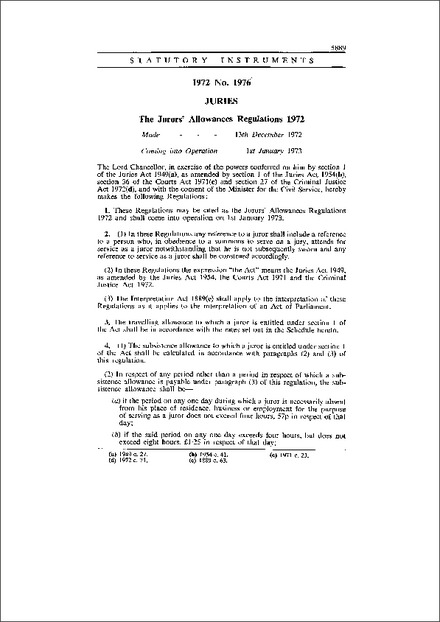 The Jurors' Allowances Regulations 1972