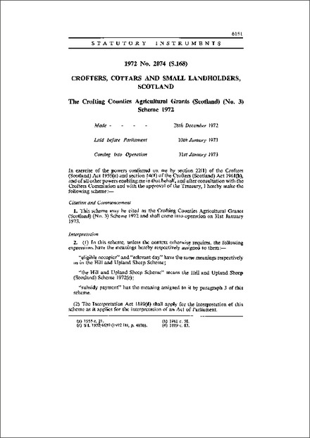 The Crofting Counties Agricultural Grants (Scotland) (No. 3) Scheme 1972