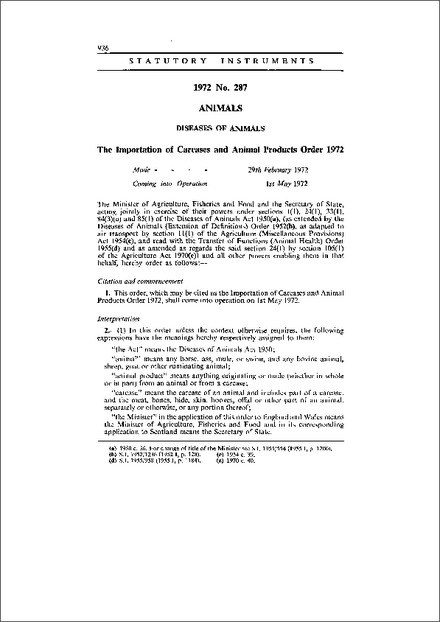 The Importation of Carcases and Animal Products Order 1972