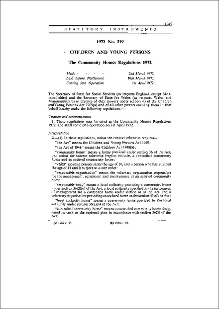 The Community Homes Regulations 1972