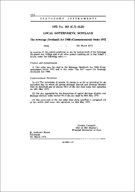 The Sewerage (Scotland) Act 1968 (Commencement) Order 1972