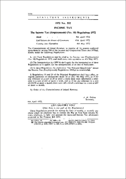 The Income Tax (Employments) (No. 10) Regulations 1972