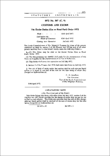 The Excise Duties (Gas as Road Fuel) Order 1972