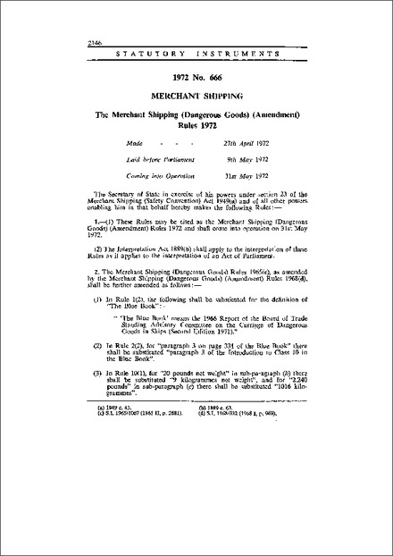 The Merchant Shipping (Dangerous Goods) (Amendment) Rules 1972