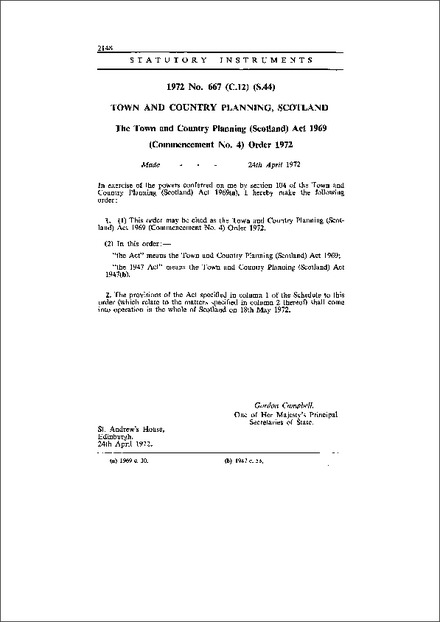 The Town and Country Planning (Scotland) Act 1969 (Commencement No. 4) Order 1972