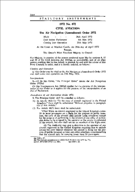 The Air Navigation (Amendment) Order 1972