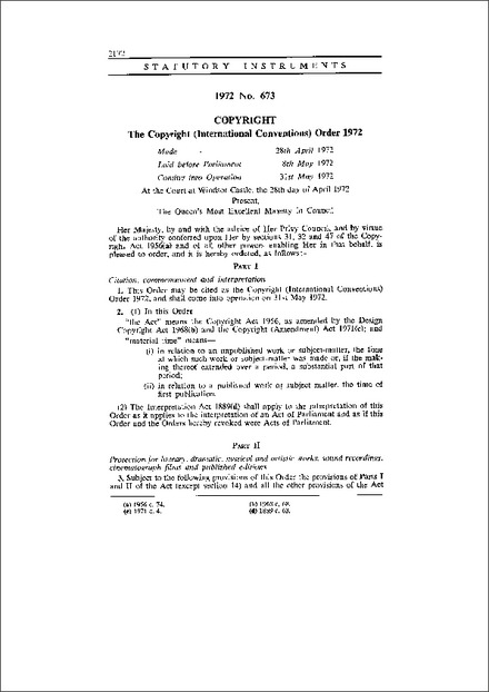 The Copyright (International Conventions) Order 1972